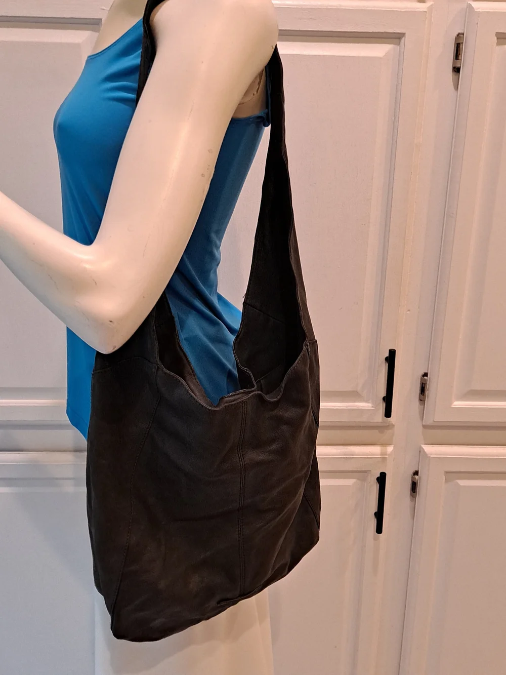 Lucky Brand Black Leather Slouchy Y2k Hobo Shoulder Bag Lightweight Roomy